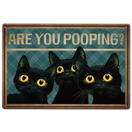 SUPERDANT Bathroom Tin Sign Black Cat Metal Tin Signs Are You Pooping Metal Sign Funny Signs and Plaque Bathroom Metal Wall Art for Toilet Bathroom Home Vintage Wall Decor