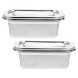 LALADEFIEE 2Pcs Stainless Steel Refrigerator Storage Box Set with Airtight Lids 6.29X3.93X2.55In Food Sealing Containers for Ice Cream and Fresh Fruit Organization