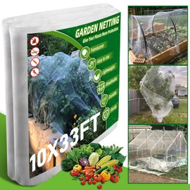 Garden Netting Pest Barrier - 10x33FT Ultra Fine Insect Netting for Raised Garden Beds, Vegetable, Plants, Fruits, Flowers and Crops Greenhouse Row Cover Screen Protection Plant Cover