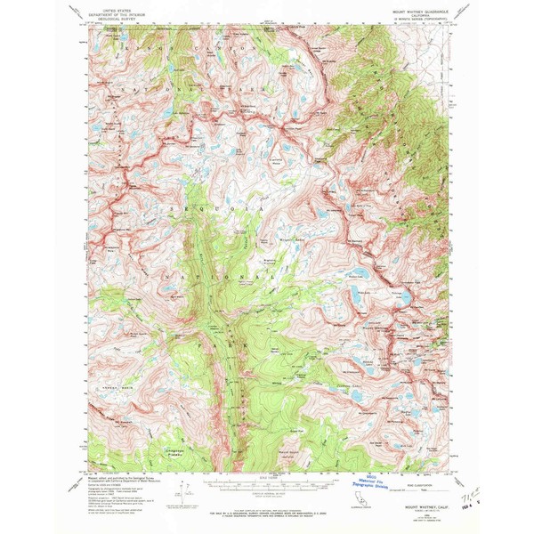 YellowMaps Mount Whitney CA topo map, 1:62500 Scale, 15 X