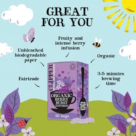 Clipper Organic Berry Burst Tea Bags | 150 Infusion Blackcurrant & Mix Fruit Teabag Sachets (6x Boxes of 25) | Bulk Buy, Home & Catering | Caffeine-Free Herbal Tea | Natural, Unbleached, Biodegradable