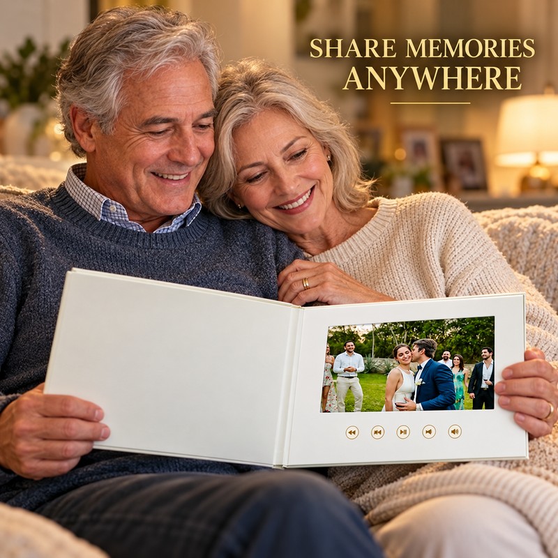7 Inch Digital Wedding Video Album, Linen Hardcover Video Book