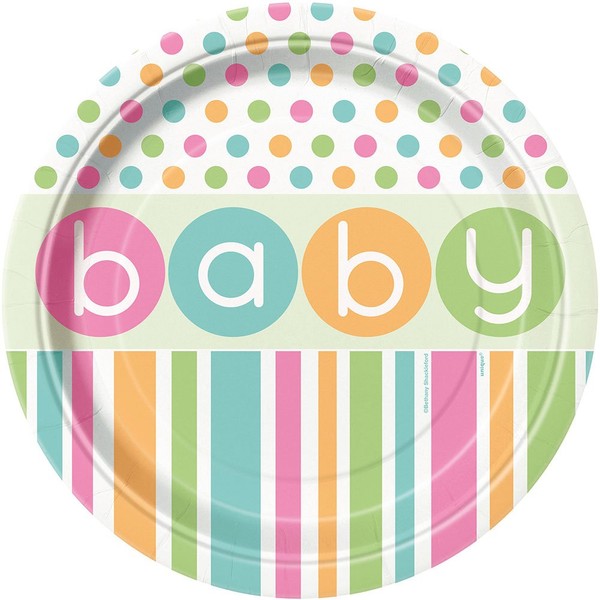 Unique Party 42355 - 23cm Pastel Baby Shower Party Plates,