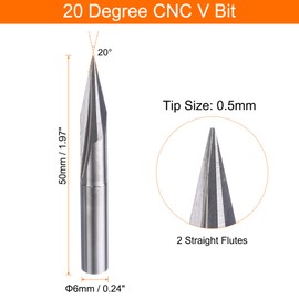 HARFINGTON 3pcs CNC V Bit 20 Degree 15/64" Shank 0.5mm Tip Engraving V Bits Carbide Chamfer End Mill with 2 Straight Flutes CNC Wood Carving Bit Tool for Wood Plywood Acrylic MDF Lettering