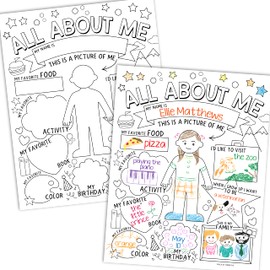 All About Me Posters for Elementary, Preschool & Kindergarten - 20 Pack, Fun Classroom Activity Sheets for Self-Expression, Star & Student of the Week Posters - Black and White Classroom Must Have
