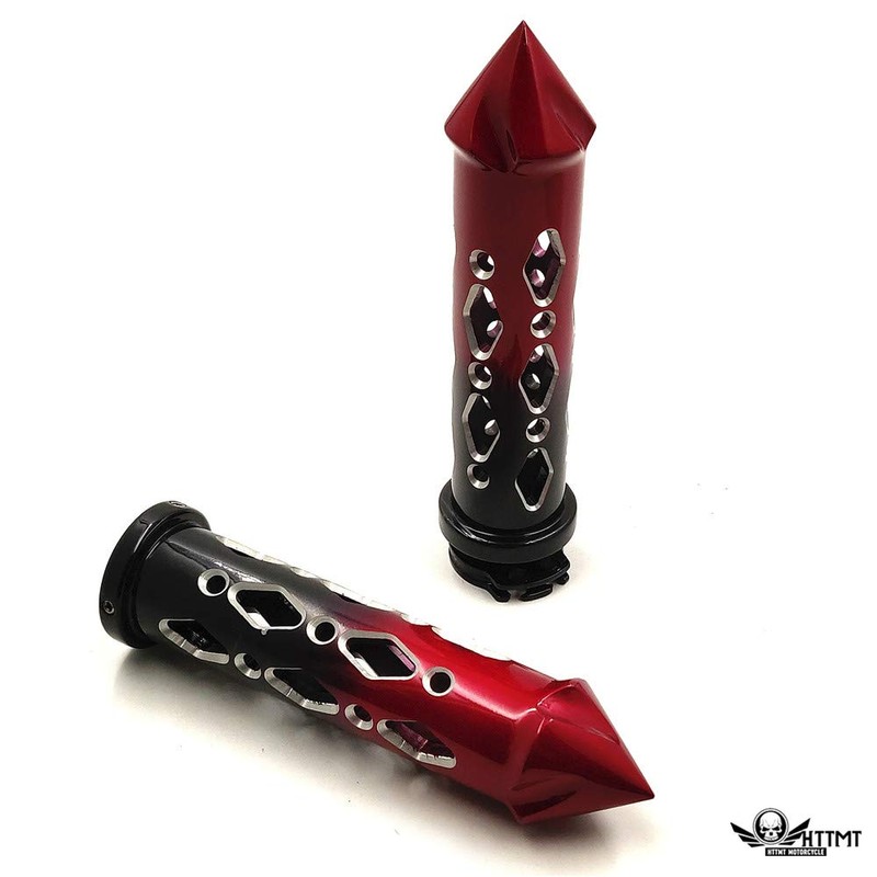 XKMT- Black Red Cruiser Motorcycle 7/8" Inch Spike Hand Grips