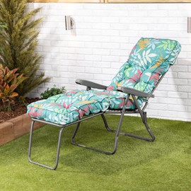 Alfresia Sun Lounger – Reclining Garden Sun Lounger, Classic Cushion Included, Thick Foam Filling, Charcoal Frame, Fully Adjustable Position, Outdoor Seating, Foldable