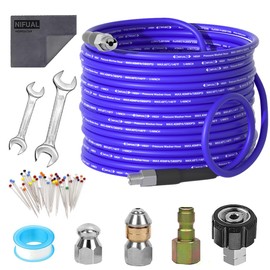 NIFUAL 25FT Sewer Jetter Kit for Pressure Washer, 5800PSI Drain Cleaner Hose 1/4 Inch NPT Corner, Rotating and Button Hose Sewer Jetting Nozzle Waterproof Tape Pearl Corsage Pin Spanner Glove