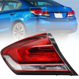Left/Driver Side Tail Light Fit For 2013-2015 Honda Civic 4 Door Sedan, Halogen Rear Outer Brake Tail Lamp Bulbs Included (Left/Driver Side)