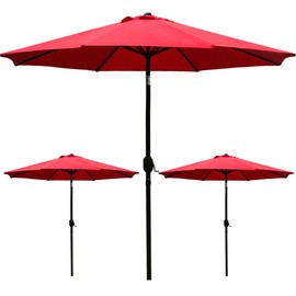 Sunnyglade 3 Packs 9FT Outdoor Patio Umbrella, Market Table Umbrella with 8 Sturdy Ribs Fade-resistant & Waterproof for Garden Backyard Poolside Deck (Red)
