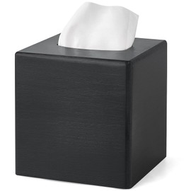 Mkono Tissue Box Cover Square Open-Bottom Wood Tissue Box Holder Decorative Facial Cube Organizer Modern Farmhouse Decor for Bathroom Bedroom Dresser Living Room Office Dorm, Black