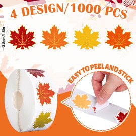 Whaline 1000 Pcs Fall Leaves Stickers Roll Gold Rim Maple Leaf Self-Adhesive Sticker Decals for Autumn Party Scrapbook Envelope Decor Supplies, 4 Colors
