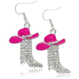 Cowgirl Earrings for Women Dangling Rhinestone Cowboy Hat Boot Drop Dangle Earrings Pink Cowgirl Earrings Trendy Jewelry Gifts