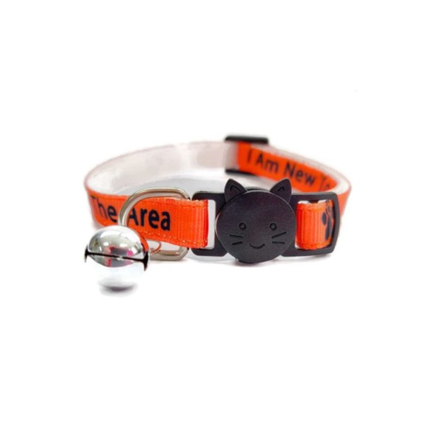 ZACAL Cat Collars with Bell | Worded Cat Collars – Please Do Not Feed Me/I Am Microchipped | Safe Quick Release Breakaway Buckle Cat Collars (Orange, I Am New To The Area')