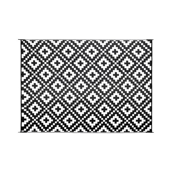 Stylish Camping LD8111 8-feet by 11-feet Reversible Mat, Recycled Plastic, Home, Patio, RV, Camping, Picnic, Beach - Aztec Design Mat (Black/White)