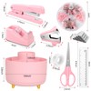 SKYDUE Pink Desk Accessories 10Pcs, Rotating Pen Holder for Desk,