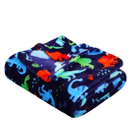 Summertime Whimsy Plush Fleece Kid Throw Blanket (50" x 60") - Dino Time - Soft Dinosaur Throw Blanket - for Boys and Girls and Kids of Any Age
