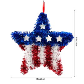 11inch Patriotic Tinsel Wreath 4th of July Red White Blue Garland Artificial American Flag Star & Stripe Wreaths Glittering Metallic Star Top Hat Heart Shape Hanging Ornaments for Independence Day (A)