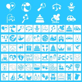 60pcs Baby Stencils for Painting, 3 Inch Baby Shower Stencils for Fabric Painting Decorating Cute Baby Onesie Stencils Templates for Bodysuit Shoes Bibs Clothes Crafts