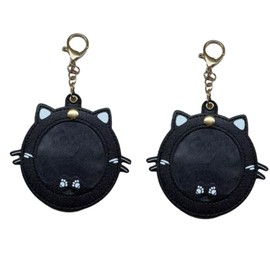 PandaSays 2 Pcs Can Badge Cover, Cute Cat Leather Badge Cover, Key Chain, Perfect for 2.3 - 2.6 inches (58 - 65 mm) Badges, Pain Bag, Highly Transparent, Scratch-Resistant, Badge Storage, Black color