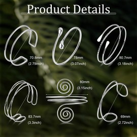 Vegolita Vegolita 6Pcs Boho Coil Arm Cuff Bangle Set - Adjustable Arm Bracelet for Women