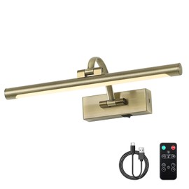 DESOOP Wireless Picture Lights Rechargeable Gallery Lighting Battery Picture Frame Light with Remote and Timer, Adjustable Art Light for Paintings, Portraits, Antique Bronze Finish 16'' Inch 3W 2700K