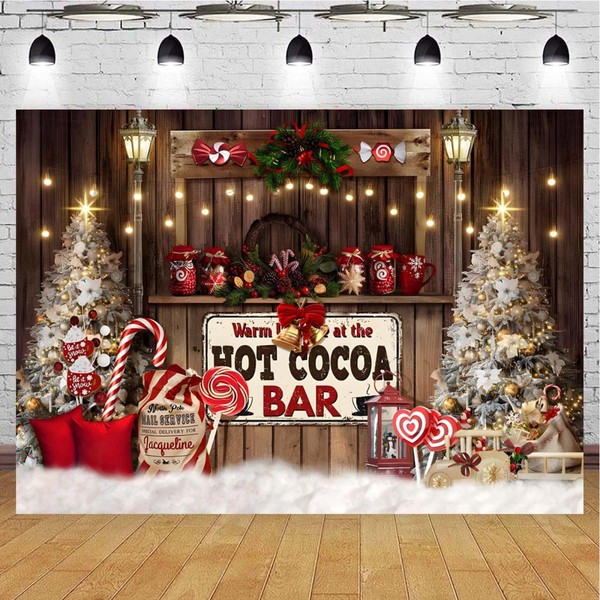 Christmas Hot Cocoa Backdrop for Photography Candy Shop Candy Scepter