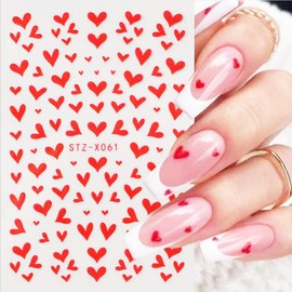 8Sheets Valentines Nail Stickers for Nail Art 3D Self Adhesive Heart Nail Decals Red Lips Nail Art Stickers Pegatinas Uñas Romantic Style Valentine's Day Nails Design Stickers for Women Manicure Decor