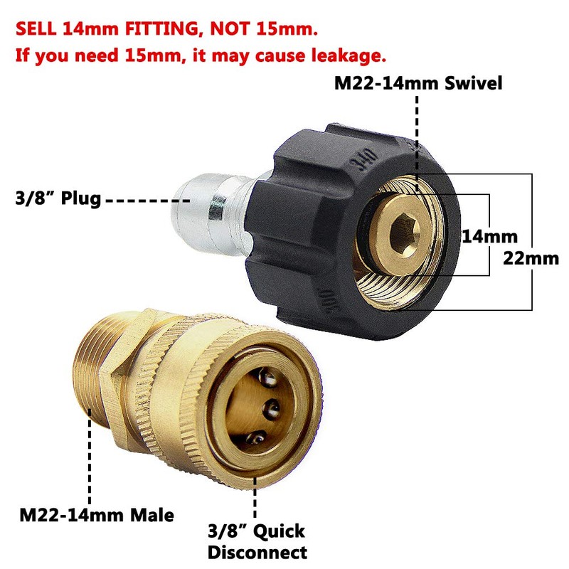 Twinkle Star Pressure Washer Adapter Set, Quick Disconnect Kit, M22