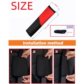 Osilly 2PCS Car Seat Belt Cover, Carbon Fiber Vehicle Safety Seatbelt Shoulder Strap Protector, Breathable Leather Automotive Interior Harness Pad Accessories, Universal for Most Cars (Red)