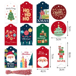 48 x Christmas Gift Tags, 12 Designs Pattern Christmas Gift Tags with Cord Christmas for Decoration Christmas Gifts, Christmas Cards