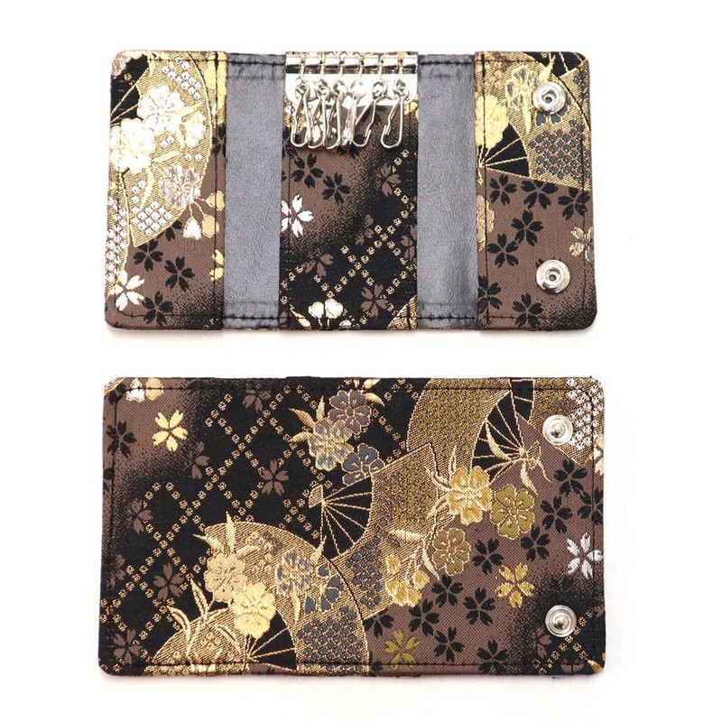 COCOLUCK Men's Key Case, Japanese Pattern, Golden Brocade, Nishijin Textile,