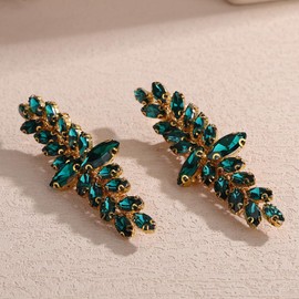 Rumtock Pack of 2 Green Crystal Beads Hair Piece Women Special Occasion Gold Hair Pins Set for Wedding Brides (Green and Gold)