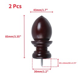 Oedema 2 Pcs Wood Curtain Rod Finial Decorative Curtain Rod Finials Fit for 1 Inch Curtain Rod Drapery Rod Replacement Finials, Reddish Brown