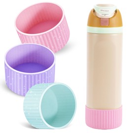 3-Pack Compatible With Owala 24 Oz. Silicone Water Bottle Protector, Bottom Lid Cup Cover, Stainless Steel Boot For Freesip, Protective Non-Slip Bumper Cover (Purple + Light Pink + Light Blue, 24 Oz)