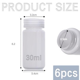 DKBT Pack of 6 Wide Mouth Plastic Bottles, 30 ml, Empty Laboratory Bottle, Leak-Proof, Translucent HDPE Bottle with Wide Opening for Pill Bottles, Water Sample Bottles