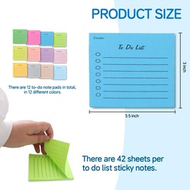 12 Pack to Do List Sticky Notes, Self-Stick Notes with Line, Adhesive Memo Sticky Notes, Notepad Bulk, Home Office School Planner Reminder Supplies 3x3.5 Inch