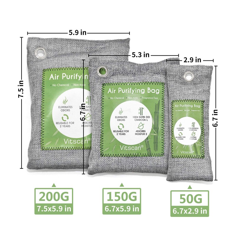 6 Pack Bamboo Charcoal Air Purifying Bag, Activated Charcoal Bags