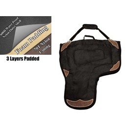 Tahoe Tack Durango Premium Padded Waterproof Nylon Western Saddle Carry Bag with Hand-Tooled Leather Accents (Brown)
