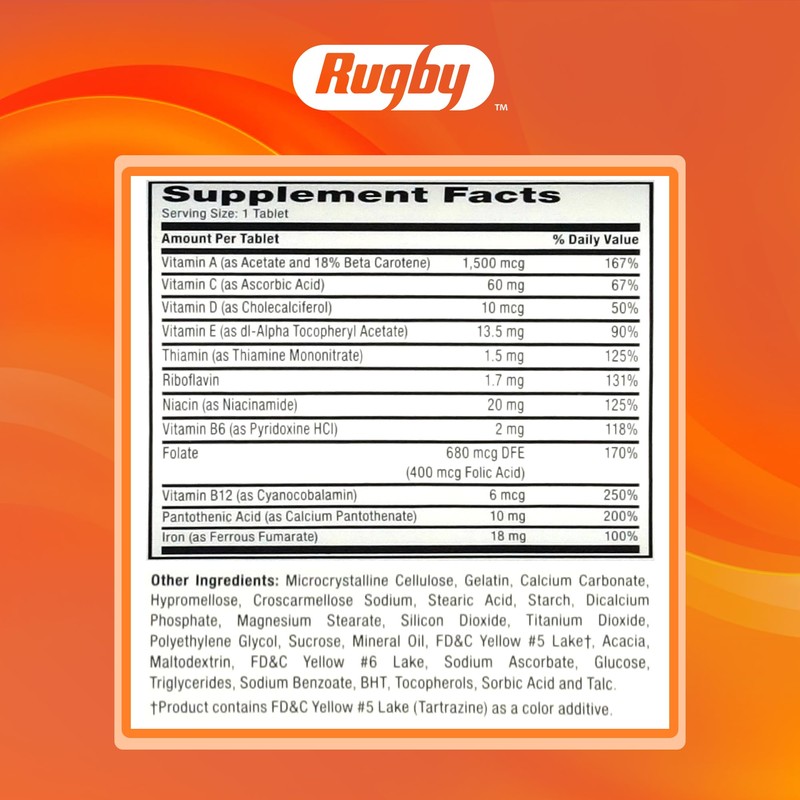 Rugby Tab-A-Vite Multivitamin with Iron and Beta-Carotene - Daily Multivitamin