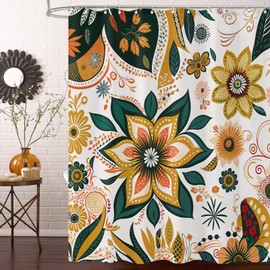 Yeoiat Floral Plant Shower Curtain Waterproof Boho Shower Curtain for Bathroom Vintage Botanical and Flower Design for Home Decor 72x72 inches