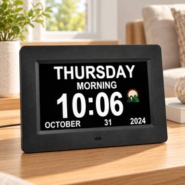 7-Inch Digital Calendar Clock for Seniors – Large Day & Date Display with Alarms and Auto Dimming for Everyday Routines