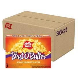 Jolly Time Blast O Butter, Ultimate Movie Theater Butter Microwave Popcorn, 3.2oz Sharing Bag, 3 Bags Per Carton (Blast O Butter, 3.2 Ounce (Pack of 36))