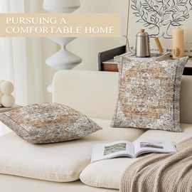 ECZOIL Set of 2 Boho Cushion Covers, 45 x 45 cm, Decorative Cushion Covers, Boho Style, Vintage Decorative Cushion for Living Room, Bedroom, Sofa, Home Decor with Hidden Zip, Orange White