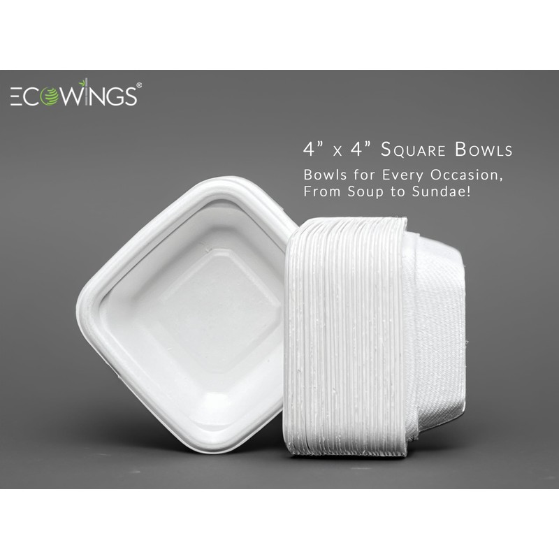 ECOWINGS Small Square Disposable Bowls: Sustainable Elegance for Every Bite