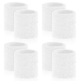 PEASUG 8 Pcs Sports Wrist Sweat Bands for Men & Women，Absorbent Wrist Sweatbands Tennis Wristbands, Elastic Wrist Bands for Sweat for Basketball Tennis Football Gym Running Working Out, White