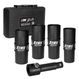 EWK 1/2 in Drive Thin Wall Flip Lug Nut Impact Socket Set, 8-in-4 Metric & SAE Flip Sockets 17mm 19mm 21mm 22mm 3/4", 13/16", 7/8", 15/16" with 3" Extension Bar for Wheel & Tire Service