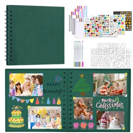 Scrapbook Photo Album, DIY 10 x 10 Inch Hardcover Kraft Blank Paper scrapbooking supplies, 40 Pages with 6 Metal Pens Memory scrap Book for Anniversary Family Wedding (Green, 10 Inch 40 Pages)