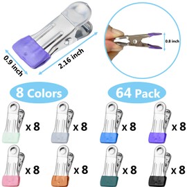 Clothes Pins for Hanging Clothes, 64 Pack Stainless Steel Colored Clothespins for Laundry, Heavy Duty Clothing Pins for Clothes Line, Multipurpose Metal Clips for Clothes, Socks, Towel, Snack, Photo