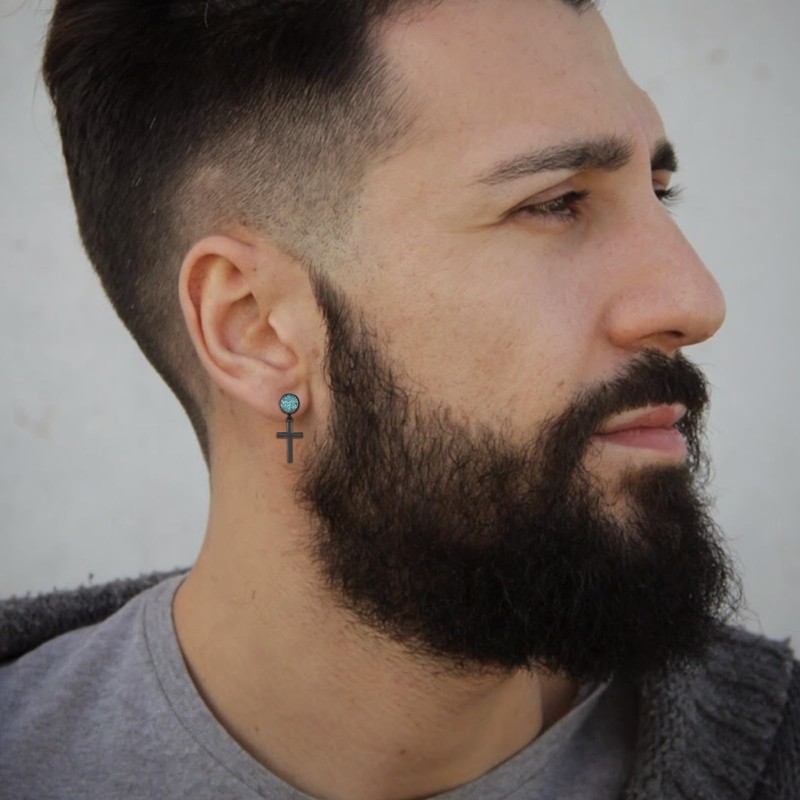 QHQPQ Black Cross Stud Earrings 925 Sterling Silver Turquoise Religious